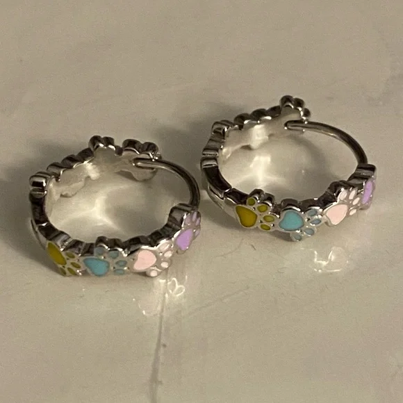 O82 - 🐾 Colorful Dog Cat Paw Footprint Earrings Sterling Silver 925 - Picture 7 of 7